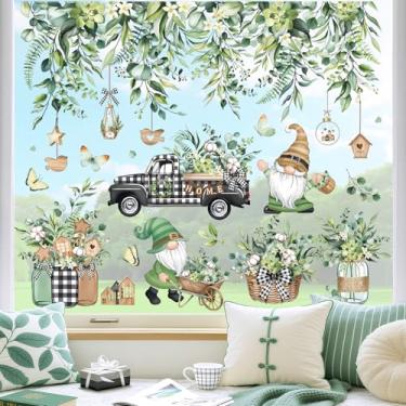 Imagem de decalmile Adesivos adesivos de janela de videira para pendurar primavera verão folhas de eucalipto dupla face folha verde gnomo caminhão anticolisão portas de vidro adesivos adesivos de janela