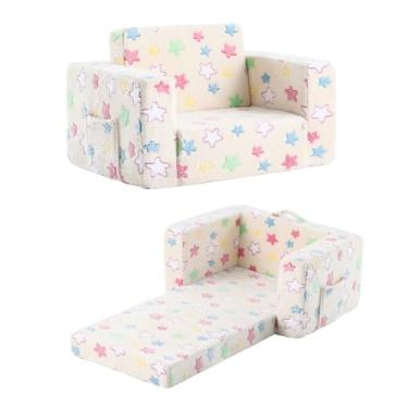 Imagem de Tiita Sofá infantil conversível de sofá para espreguiçadeira, sofá confortável para crianças com lindo design de padrão de grafite para meninas e meninos, estrelas coloridas
