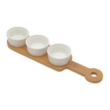 Imagem de WOLFF - Conjunto 3 Petisqueiras com Bandeja de Bambu Branco 33cm x 8cm x 4cm
