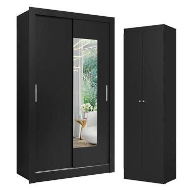 Imagem de Guarda Roupa Solteiro City Glass 2 Portas Preto Acetinado E Multiuso Space Preto - Thb