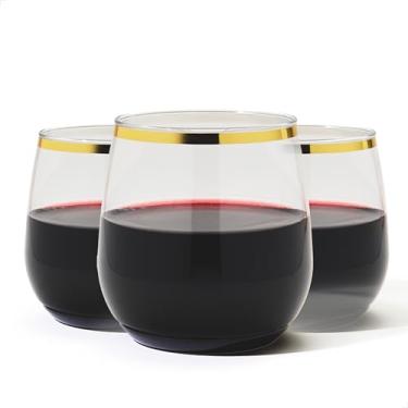 Imagem de TOSSWARE POP Gold Rim 340.2 g Vino Jr conjunto de 48, qualidade premium, recicláveis, inquebráveis e copos de coquetel de plástico transparente