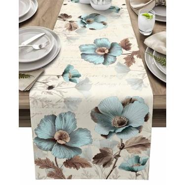 Imagem de Caminho de mesa vintage de flores de rocoli, decoração de mesa de jantar de cozinha verde-petróleo para decoração de festa em casa 33 x 182 cm