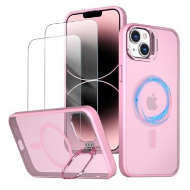 Imagem de Capa magnética para iPhone 14 Plus Capinha - Inclui 2 protetores de tela [Suporte para celular] [Compatível com carregamento sem fio] Case Skin-touch para iPhone 14 Plus - Rosa