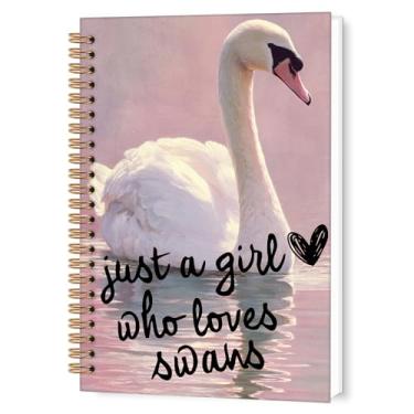Imagem de TWRVI Caderno espiral cisne, presentes de cisnes para mulheres e meninas, caderno pautado na faculdade cisne para material de escritório escolar, cadernos de diário Just a Girl Who Loves Swans, 14 x