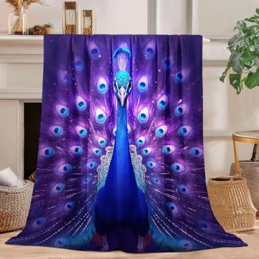 Imagem de Cobertor de pavão cobertor de pavão super macio de flanela de pelúcia presentes para meninos meninas homens mulheres amantes adultos coisas para decoração de quarto de sofá-cama 101 x 127 cm