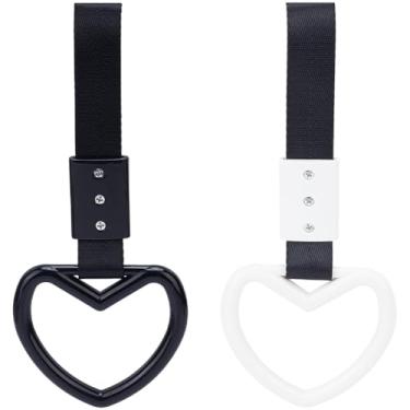 Imagem de SOFPLATE 2 peças, 2 cores, alças de alça de carro em forma de coração, pingente de coração de carro, branco, preto, plástico, para-choque traseiro, chaveiro decoração com pingentes de deriva para