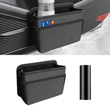 Imagem de Tioollev Caixote do lixo de carro, mini organizador de lixo dobrável para veículos, à prova d'água, mini caixote do lixo automático, recipiente de armazenamento para vans, SUVs (preto)