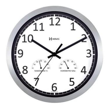 Imagem de Relógio Parede Silencioso Temperatura Herweg 6723 Aluminio