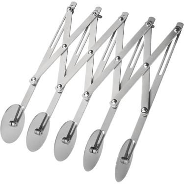Imagem de Cortador de pizza de 5 rodas com alça expansível de 24 cm, cortador de massa de aço inoxidável para pizza, macarrão, massa de torta, biscoito e massa
