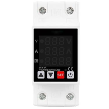 Imagem de Protetor de sobretensão com tela, interruptor de proteção de energia ajustável, redefinição automática, monitor de energia montado em trilho DIN