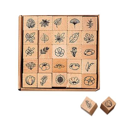 Imagem de Conjunto de 25 peças de carimbos de borracha de madeira, decoração de plantas, artesanato faça você mesmo, borboletas fofas e designs botânicos para diários, álbuns, agendas e artesanato DIY (botânico