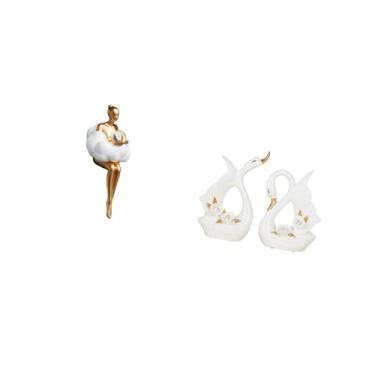 Imagem de Fenteer Elegante Girl Swan Resina Cerâmica Arte Abstrata Escultura Estatueta Personagem Criativa Escritório Estante Gabinete Desktop Ornamento Decoração