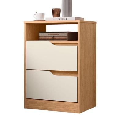 Imagem de Mesa de Cabeceira 2 Gavetas Sara  Freijó Off White