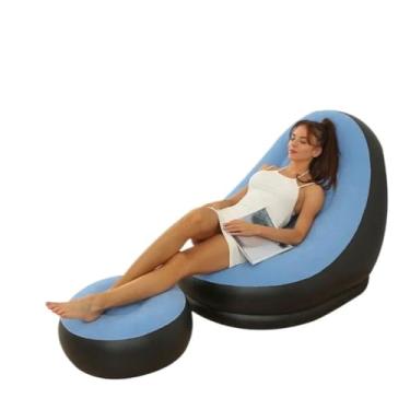 Imagem de Conjunto Poltrona e Puff Inflável Ultra Lounge Portátil Descanso Preguiçoso Sofá Poltrona (AZUL)
