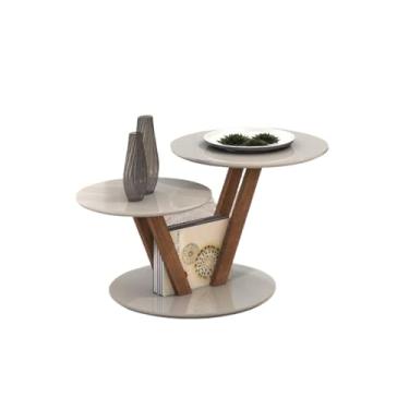 Imagem de Mesa Mesinha de Centro Redonda Com 2 Andares Design Moderno para Sala Escritório Madeira(branco acinzentado)