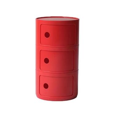 Imagem de Armário de armazenamento multifuncional, mesa de cabeceira com portas de correr, mesa de cabeceira redonda com gavetas, adequado para sala de estar e quarto, espaço pequeno (tamanho: 3 camadas, cor