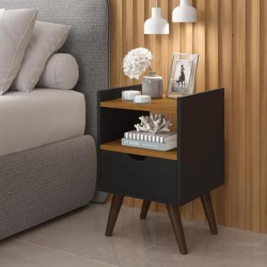 Imagem de Mesa De Cabeceira Alice Modelo Retrô Com 1 Gaveta e Nicho e gaveta moderna apoio (preto)