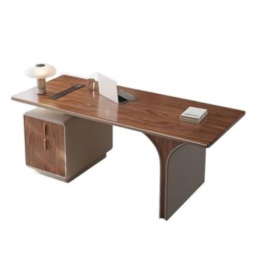 Imagem de Mesa de trabalho Mesa de escritório moderna madeira para laptop com armazenamento e estação carregamento, cor nogueira, mesa armário arquivo(M)