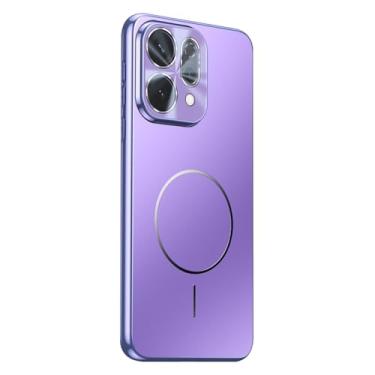 Imagem de HAOMRIYL Capa magnética para Oppo Find X9/X9pro, proteção de lente com tudo incluído, capa fina à prova de choque, borda galvanizada, capa elegante, roxa, X9
