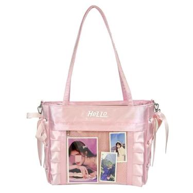 Imagem de Egoaugx Ita Bag Bolsa de ombro com laço de fita, bolsa de ombro fofa Kawaii, bolsa tiracolo Lolita para cosplay de anime, rosa, Gótico Kawaii fofo