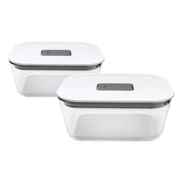 Imagem de 2 Potes Vidro Hermético 725Ml Fresh Lock Válvula Branco