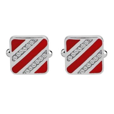 Imagem de Abotoaduras elegantes listradas vermelhas para homens em liga leve - y