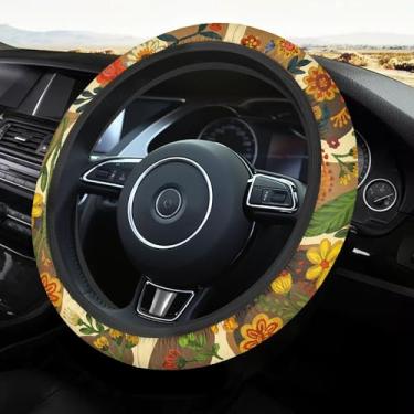 Imagem de Temdrsuy Capa de volante estilo boêmio estilo bonito - Material de microfibra elástica, volante universal SUV de carro de 38 cm, projetado para mulheres (boho2)