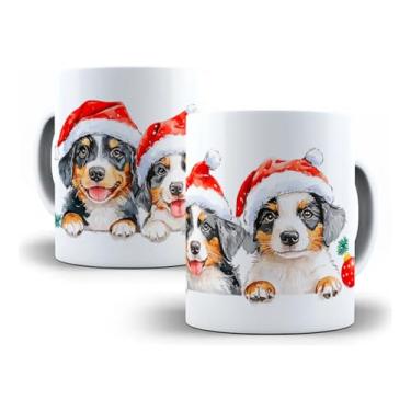 Imagem de Caneca De Natal Pastor-Australiano – Porcelana 325ml Branca, Estampa Natalina Pet, Presente Criativo para Amantes de Cães