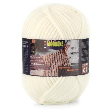 Imagem de Fio de chenille fofo para crochê - fio de cobertor de bebê para tricô - fio de veludo para crochê Amigurumi, fios ultramacios, peso por rolo 200 g, comprimento 240 m/262 jardas (1, branco leitoso)
