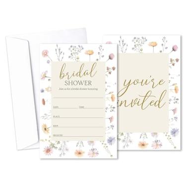 Imagem de Convites de chá de panela de flores silvestres com envelopes, convites de casamento de amor em flor, convite de chá de panela para festa de despedida de solteira, conjunto de 25 - B04