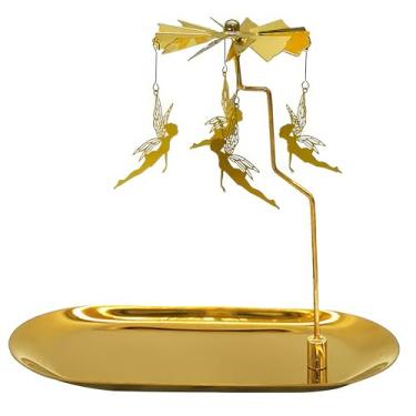 Imagem de Castiçal giratório dourado, carrossel de fadas giratórias para luzes de chá, centro de mesa decorativo com bandeja de joias (faria)