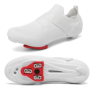 Imagem de Tênis de ciclismo unissex compatível com Peloton Bike & SPD Indoor Road Riding Bike Bike Shoes com travas Delta incluídas para homens e mulheres branco M13.5