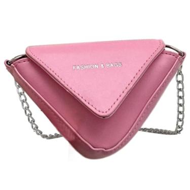 Imagem de Shakven Bolsa triangular, bolsa triangular para mulheres - Bolsa de ombro com alça de corrente - Bolsa moderna pequena estilingue de couro PU bolsa de peito com corrente pochetes para mulheres para