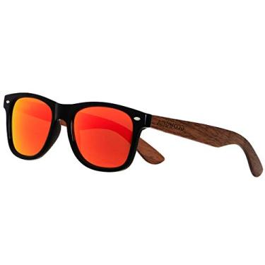 Imagem de ANDWOOD Óculos de sol de madeira polarizados para homens e mulheres, proteção UV, armação de bambu de madeira espelhada, óculos de sol, Preto brilhante e madeira de nogueira | Vermelho espelhado