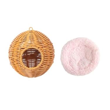 Imagem de Fenteer de pássaro em rattan sintético, cama quente para periquito, acessórios para gaiola, casinha tecida à mão para, canário e calopsita, Rosa