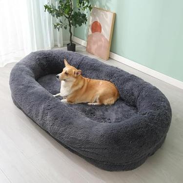 Imagem de LULUMAIC Cama de cachorro para animais de estimação, cama extra grande para cães de tamanho humano, pele sintética, cães gigantes fofos para pessoas com uma cama gigante de espuma viscoelástica