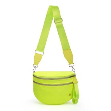 Imagem de Bolsa transversal espaçosa de nylon para mulheres, pochetes com alças ajustáveis, cor pura, Verde fluorescente puro