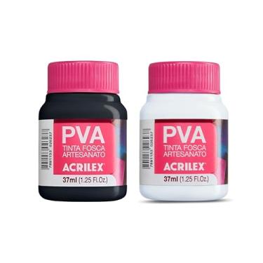 Imagem de Tinta PVA Acrilex Fosca 37ml Branco 519 e Preto 520 Para Artesanato Madeira MDF Gesso Papel Secagem Rápida Aplicação com Pincel Rolinho ou Esponja