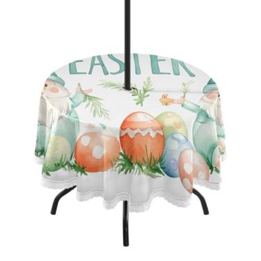 Imagem de Blueangle Toalha de mesa redonda de 60 polegadas à prova d'água para ambientes externos de Páscoa fofa com orifício para guarda-chuva - Tecido resistente à prova de sol para todos os climas para pátio