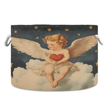 Imagem de SEHANY Cesto de armazenamento redondo grande com alça de corda, cesto de roupa suja de lona para armazenamento de cobertores, cesta de armazenamento infantil para quarto de banho, decoração de