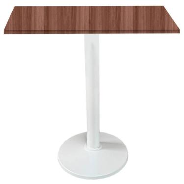 Imagem de Mesa Zeta Ferro Branco 75 Cm (alt) Disco Redondo Tampo Mdp Quadrado 80 Cm (larg) X 2,50 Cm Alt Walnut