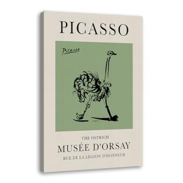 Imagem de Impressão em tela verde sálvia Pablo Picasso animais esboço arte de parede gato cão pássaro cavalo impressão linha abstrata desenho pôsteres para quarto casa escritório decoração (SKU17,27.9x35.6 cm =