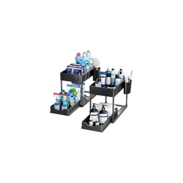 Imagem de Organizador Multiuso 2 Níveis com Bandeja Corrediça, Branco, Metal com Pintura Eletrostática, 40x35x22 cm, para Banheiro e Cozinha