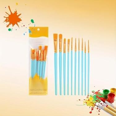 Imagem de Conjunto de 10 pincéis de cerdas de nylon vibrantes, alças de plástico duráveis, perfeitas para obras de óleo, aquarela e guache, seleção multicolorida (Sky Bule)