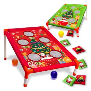 Imagem de Fockety Conjunto de Jogos Cornhole de Mesa, Conjunto de Jogos de Mesa de Natal Com Suporte Duplo para Adultos, Crianças, Jogos Internos e Externos, Jogo de Mesa de Viagem para Grupos ou (Tabuleiro