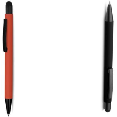 Imagem de Genérico Kit Caneta Ecológica, Esferográfica em Metal com Corpo Emborrachado, Escrita Azul, Papel Reciclado, Ponta Touch, Estilo Sustentável, 2 Unidades (Laranja e Preto)