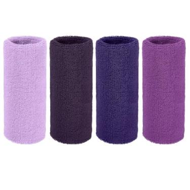Imagem de YELARXI Pulseiras de suor, pulseiras para esportes de suor 15 x 7,6 cm e pacote com 4 e lilás/roxo profundo/violeta/magenta profundo - adequado para (tênis/basquetebol/futebol/homens e mulheres)