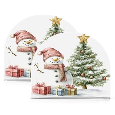 Imagem de Wassud Porta-guardanapos acrílico boneco de neve pintura aquarela, dispensador de guardanapo de papel moderno para mesa, cozinha, sala de jantar, bancada 2 peças (comporta 50-60 guardanapos)