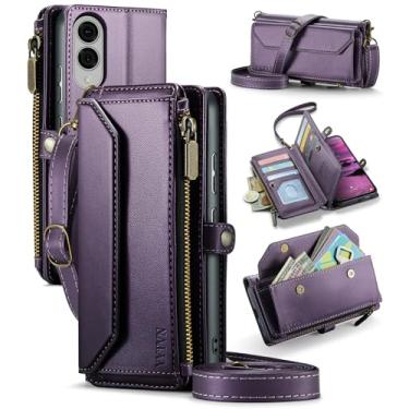 Imagem de YYTVN Capa carteira para Samsung Galaxy S25 Edge com zíper para cartão e alça transversal e alça de pulso, capa carteira magnética de couro PU com bloqueio de RFID para Galaxy S25 Edge - roxo