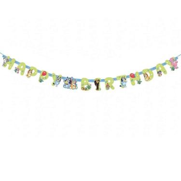 Imagem de Banner Bluey Party articulado pronto para pendurar - 1,8 m x 12,7 cm (1 peça) - Letras de cartolina pré-articuladas, adequado para fotos - perfeito para aniversários, salas de aula e entradas de jogos